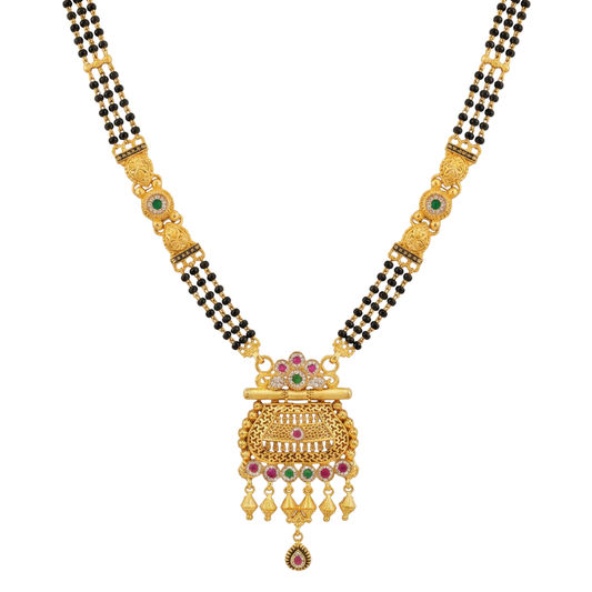 Tarini Mangalsutra: Ruby & Emerald Border Pendant