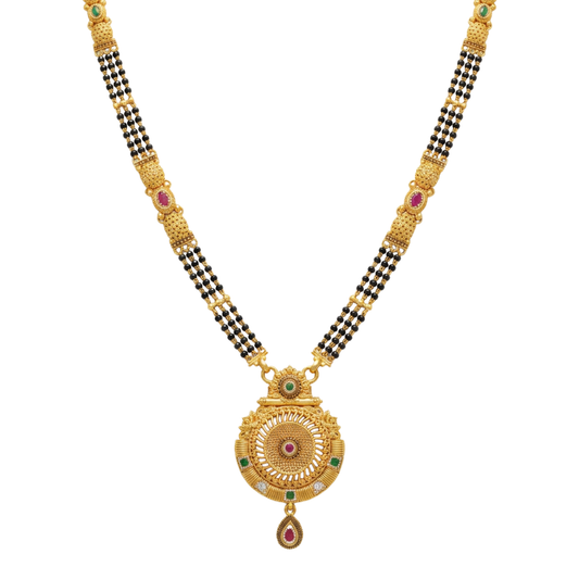 Sharda Mangalsutra: Circular Ribbed Ruby Pendant