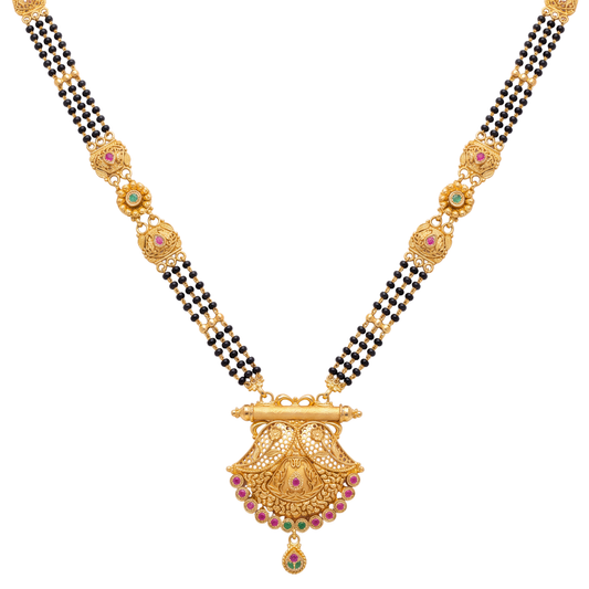 Kalpana Mangalsutra: Ruby & Emerald Scalloped Pendant