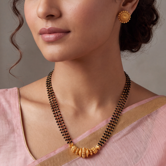 Multi-Strand Beaded Gold Mangalsutra