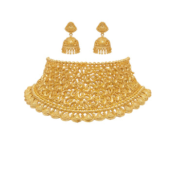 Valabhi Traditional Gold-Toned Filigree Choker Necklace Set