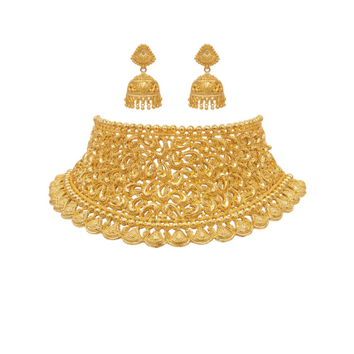Valabhi Traditional Gold-Toned Filigree Choker Necklace Set