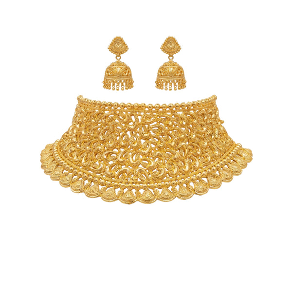 Valabhi Traditional Gold-Toned Filigree Choker Necklace Set