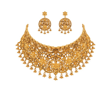 Sankirna Traditional Gold-Toned Floral Filigree Choker Necklace Set