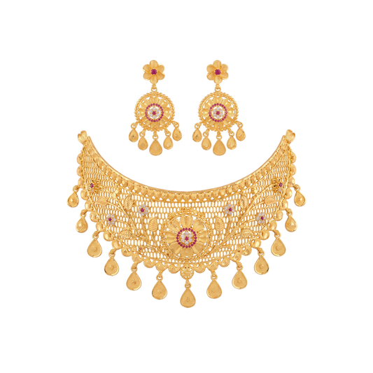 Traditional Leaf Gold Choker Set
