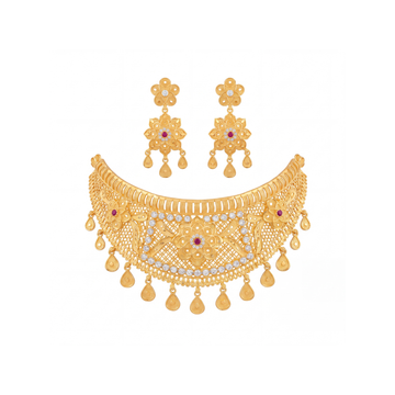 Floral Medallion Gold Choker Set