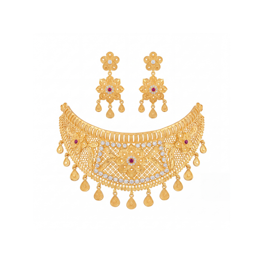 Floral Medallion Gold Choker Set