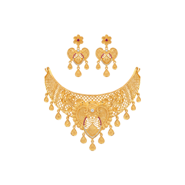 Heart Motif Gold Choker Set