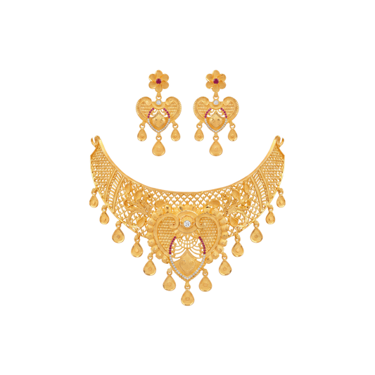 Heart Motif Gold Choker Set