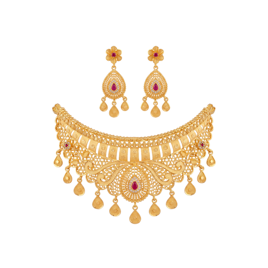 Ornate Filigree Gold Choker Set