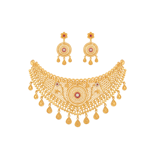 Circular Filigree Gold Choker Set