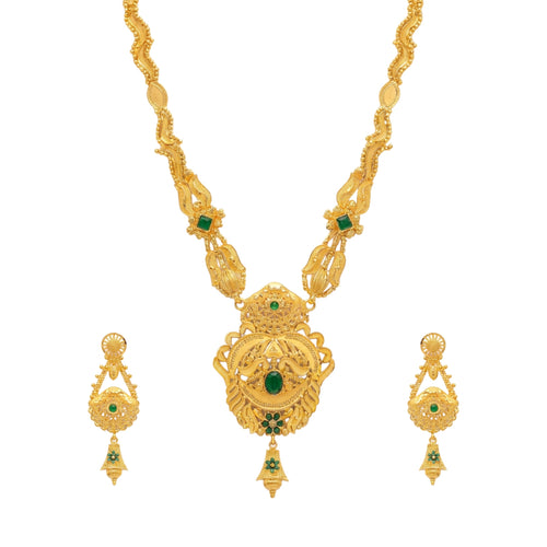 Vaikhari Traditional Green Stone Long Set