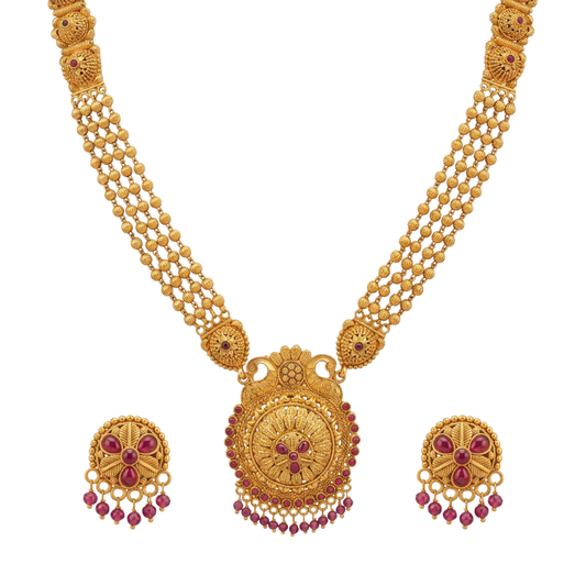 Manjusha Haar: Antique Ruby Bead Necklace Set