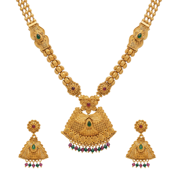 Kalgi Haar: Emerald Drop Long Necklace Set
