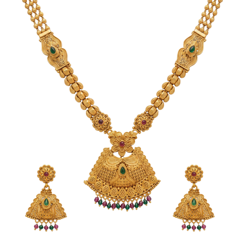 Kalgi Haar: Emerald Drop Long Necklace Set