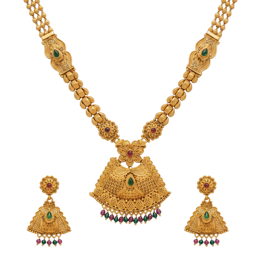 Kalgi Haar: Emerald Drop Long Necklace Set