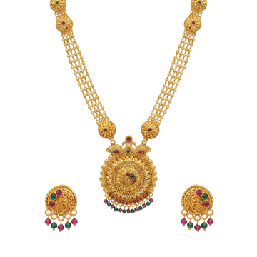 Rajwadi Haar: Layered Peacock Long Necklace Set