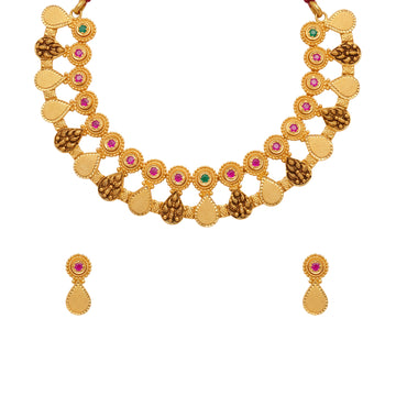 Kasak Traditional Gold-Toned Necklace Set with Matching Earrings