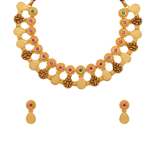 Kasak Traditional Gold-Toned Necklace Set with Matching Earrings
