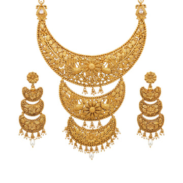 Triveni Traditional Peacock Motif Triple-Layered Necklace Set