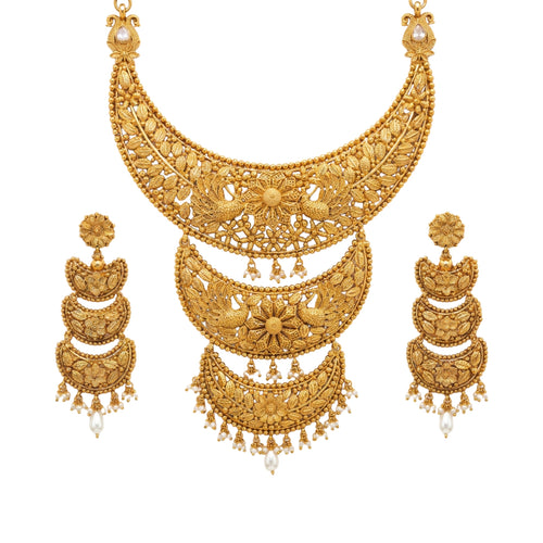 Triveni Traditional Peacock Motif Triple-Layered Necklace Set