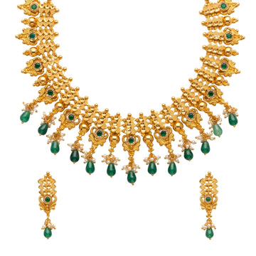 Piroja Traditional Green Stone Necklace Set
