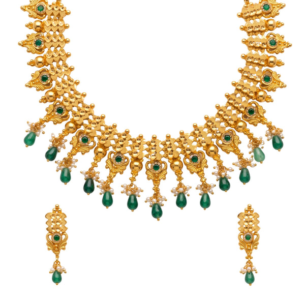 Piroja Traditional Green Stone Necklace Set