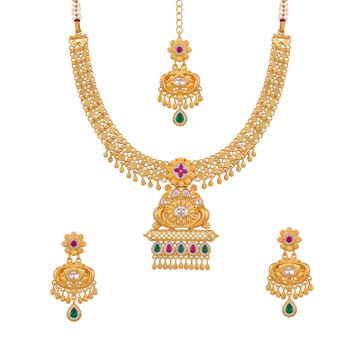 Purvaranga 24K Gold-Layered Necklace, Earrings and Maang Tikka Set