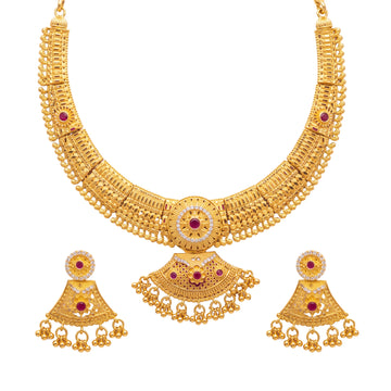 Rajangan Traditional Gold-Toned Temple-Inspired Necklace Set with Matching Earrings
