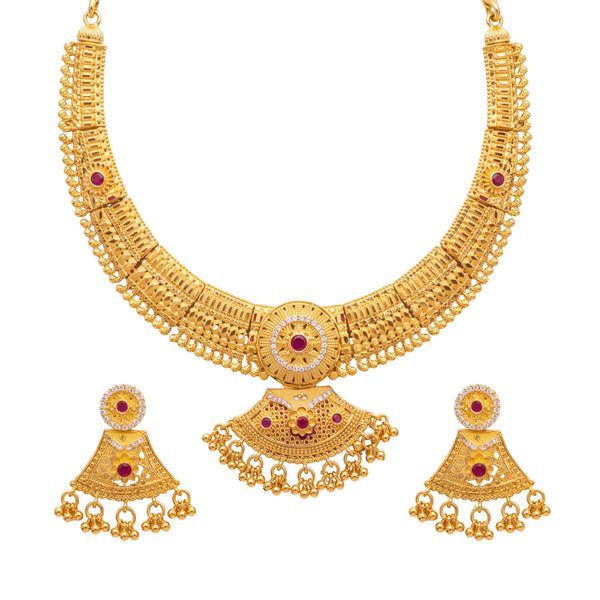 Rajangan Traditional Gold-Toned Temple-Inspired Necklace Set with Matching Earrings