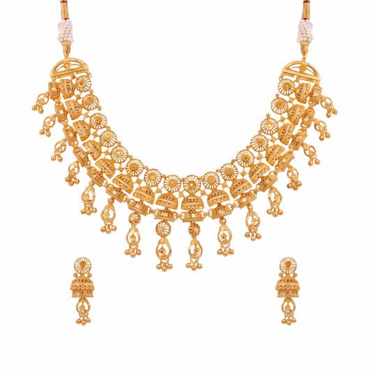 Antique Jhumki Gold Necklace Set