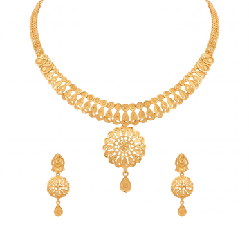 Medallion Pendant Gold Necklace Set