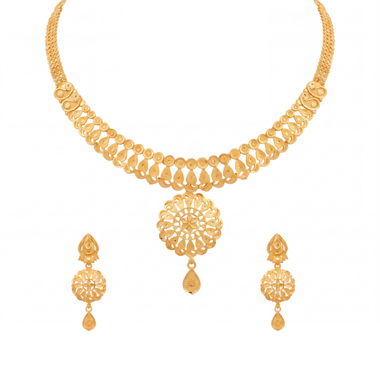 Medallion Pendant Gold Necklace Set