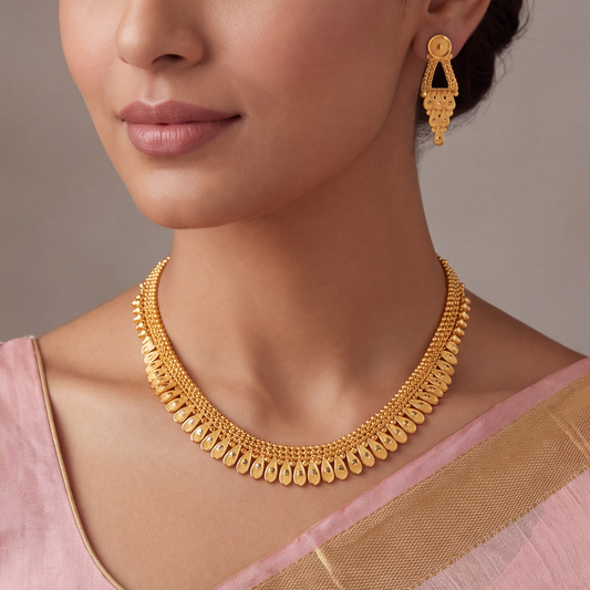 Droplet Pattern Gold Necklace Set
