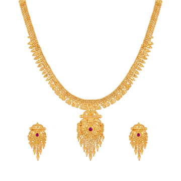 Floral Accent Gold Necklace Set