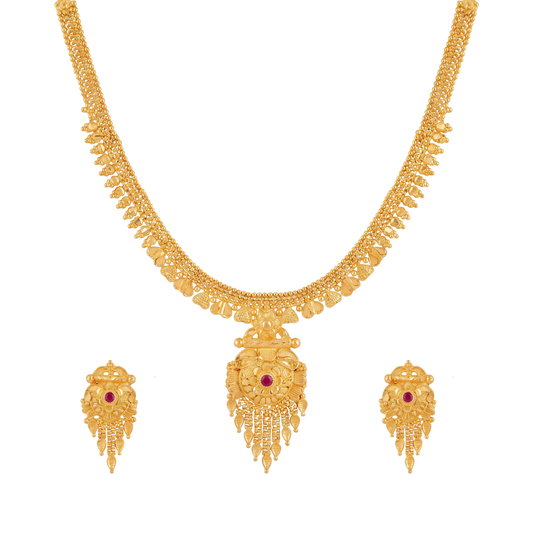 Floral Accent Gold Necklace Set