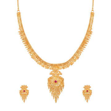 Textured Gold Pendant Necklace Set