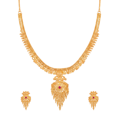 Textured Gold Pendant Necklace Set