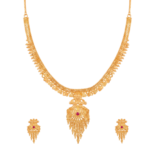 Textured Gold Pendant Necklace Set