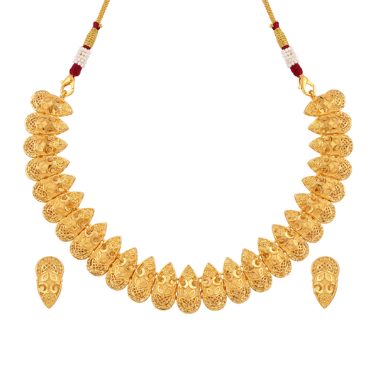 Elegant Traditional Gold Filigree Leaf Necklace Set