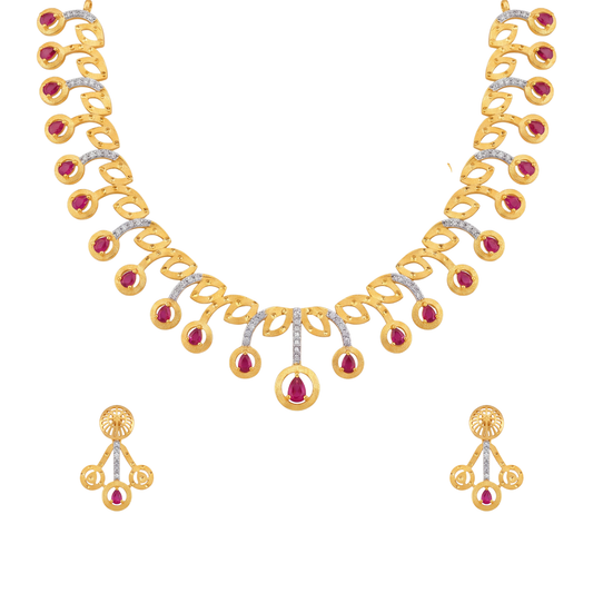 Curved Ruby Gold Necklace Set