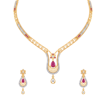 Ruby Diamond Gold Necklace Set
