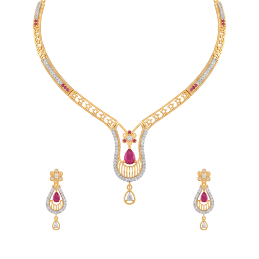 Ruby Diamond Gold Necklace Set