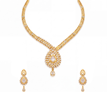 Diamond Drop Gold Necklace Set