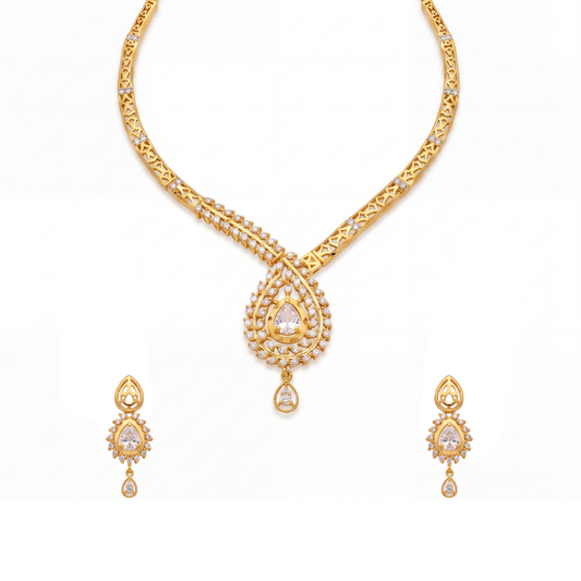 Diamond Drop Gold Necklace Set