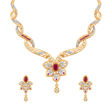 Floral Ruby Diamond Necklace Set