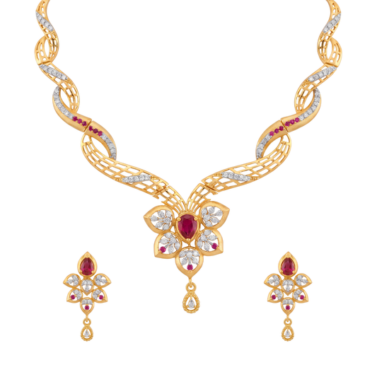 Floral Ruby Diamond Necklace Set