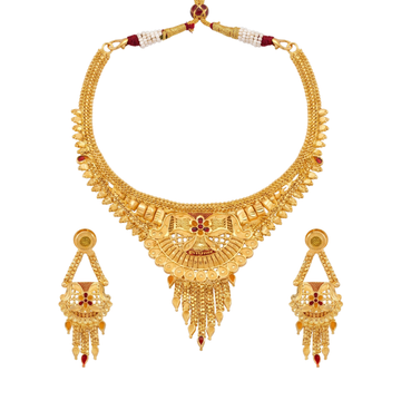 Ruby Floral Accents Traditional Necklace Set