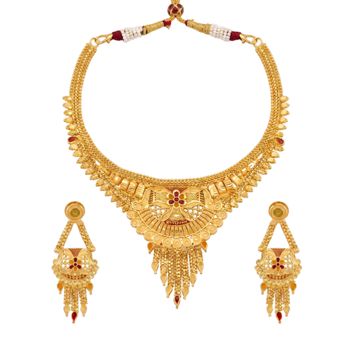 Ruby Floral Accents Traditional Necklace Set