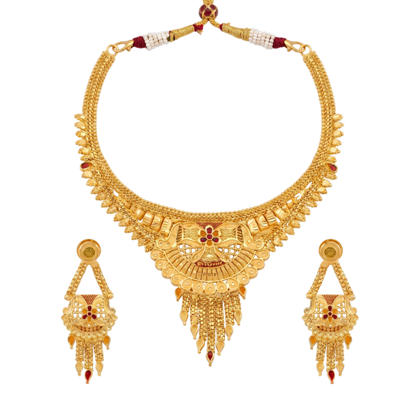 Ruby Floral Accents Traditional Necklace Set